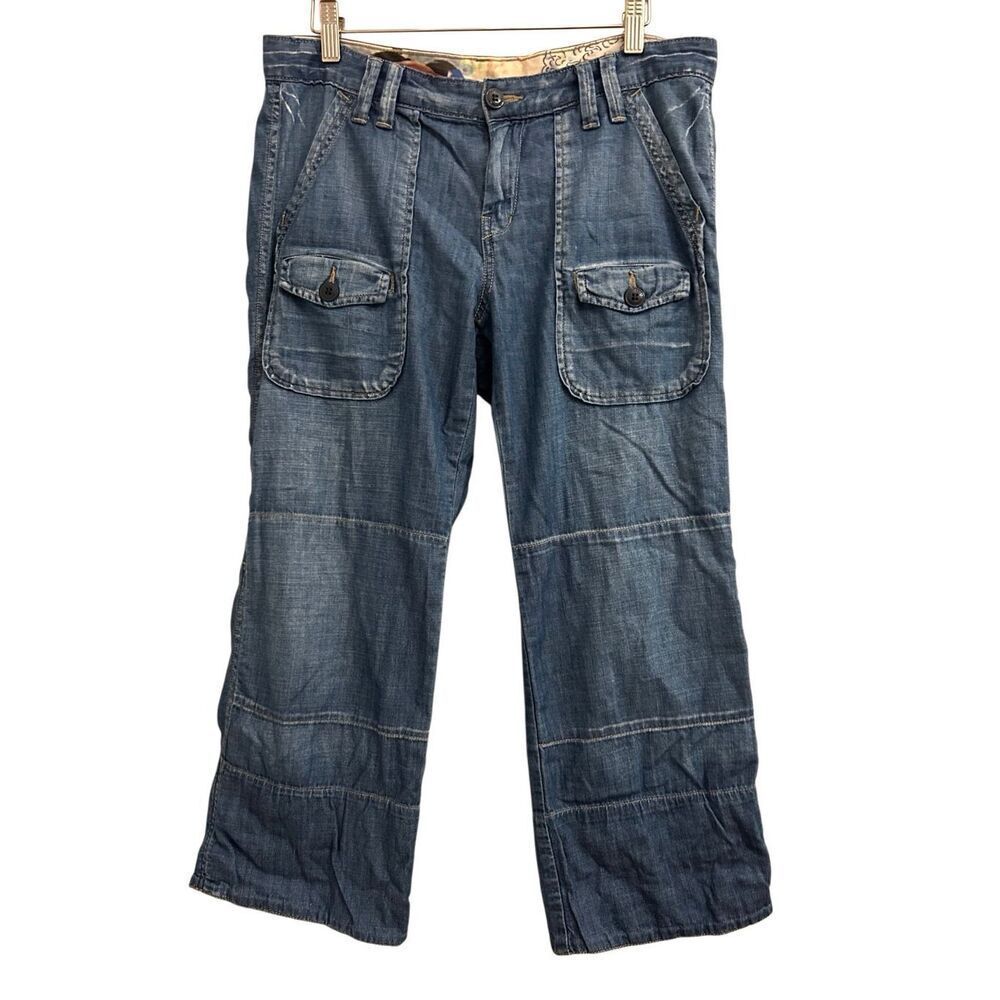 Y2K Lucky Brand Jeans Japanese Ukiyoe Artsy Pattern Cropped Jeans size 29 Hippie - Picture 3 of 12